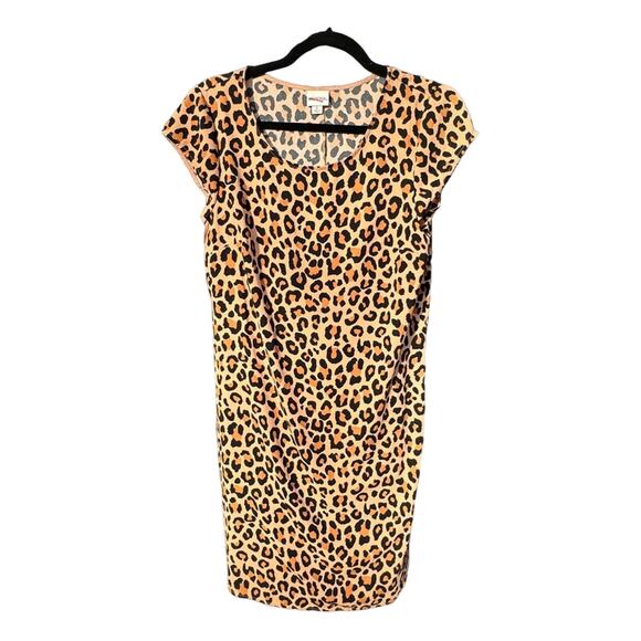 Leopard Animal Print Short Sleeve Ladies Midi Dress | Sz S | Casual Staple Basic - Picture 1 of 5